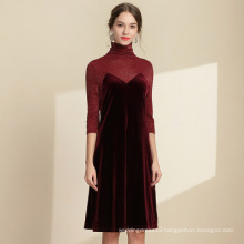 Autumn 2019 women's elastic semi-high-necked velvet halter stitching slim dress